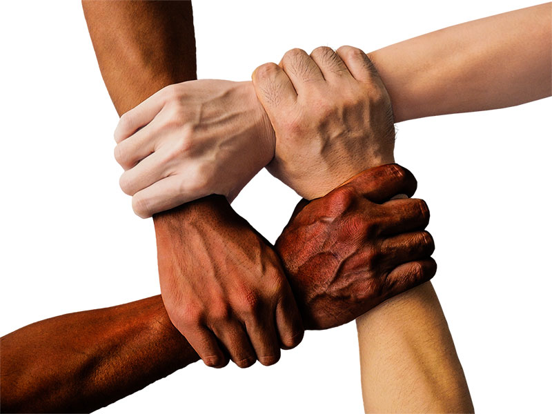 People joining hands in support